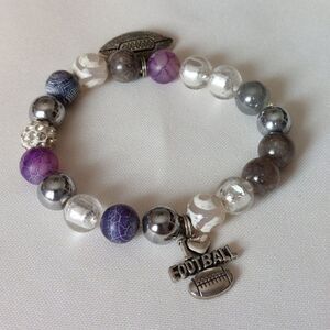 I Heart Love Football Charmed Bead Stretch Bracelet